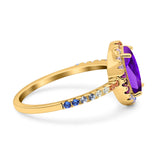 Oval Natural Stone Halo Wedding Ring
