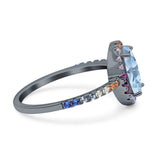 Oval Natural Stone Halo Wedding Ring