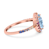 Oval Natural Stone Halo Wedding Ring