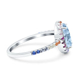 Oval Natural Stone Halo Wedding Ring