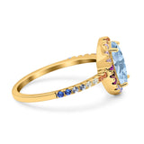 Oval Natural Stone Halo Wedding Ring