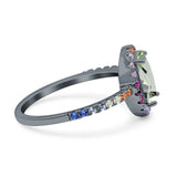 Oval Natural Stone Halo Wedding Ring