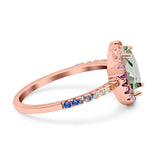 Oval Natural Stone Halo Wedding Ring