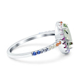 Oval Natural Stone Halo Wedding Ring
