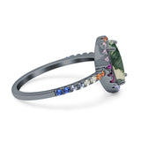 Oval Natural Stone Halo Wedding Ring