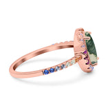 Oval Natural Stone Halo Wedding Ring