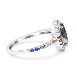 Oval Natural Stone Halo Wedding Ring