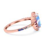 Oval Natural Stone Halo Wedding Ring