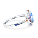 Oval Natural Stone Halo Wedding Ring