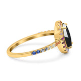 Oval Natural Stone Halo Wedding Ring