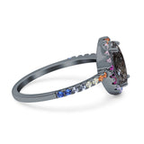 Oval Natural Stone Halo Wedding Ring