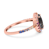 Oval Natural Stone Halo Wedding Ring