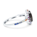 Oval Natural Stone Halo Wedding Ring