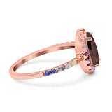 Oval Natural Stone Halo Wedding Ring