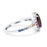 Oval Natural Stone Halo Wedding Ring