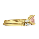Art Deco 8mm Princess Cut Morganite CZ Stackable Ring 925 Sterling Silver