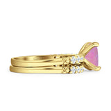 Art Deco 8mm Princess Cut Lab Created Pink Opal Stackable Ring 925 Sterling Silver