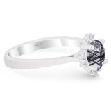 Art Deco Round Natural Stone Floral Ring