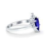 Teardrop Art Deco Pear Wedding Engagement Ring Round CZ 925 Sterling Silver
