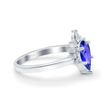 Teardrop Art Deco Pear Wedding Engagement Ring Round CZ 925 Sterling Silver