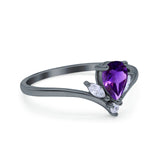 Pear Teardrop Natural Stone Chevron Ring