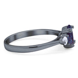 Art Deco Oval Natural Stone Three Stone Ring