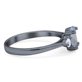 Art Deco Oval Natural Stone Three Stone Ring