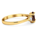 Art Deco Oval Natural Stone Three Stone Ring