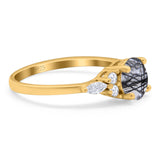 Art Deco Round Natural Stone Wedding Ring