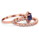Two Piece Round Natural Stone Wedding Set Ring