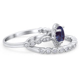 Two Piece Round Natural Stone Wedding Set Ring