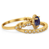 Two Piece Round Natural Stone Wedding Set Ring