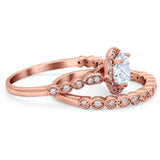 Two Piece Round Natural Stone Wedding Set Ring
