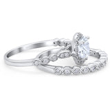 Two Piece Round Natural Stone Wedding Set Ring