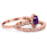Two Piece Round Natural Stone Wedding Set Ring