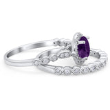 Two Piece Round Natural Stone Wedding Set Ring