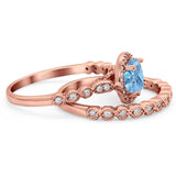 Two Piece Round Natural Stone Wedding Set Ring