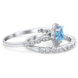 Two Piece Round Natural Stone Wedding Set Ring
