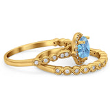 Two Piece Round Natural Stone Wedding Set Ring