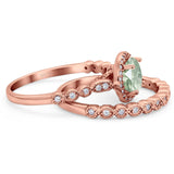 Two Piece Round Natural Stone Wedding Set Ring
