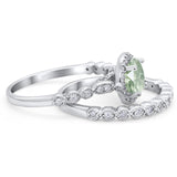 Two Piece Round Natural Stone Wedding Set Ring
