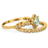 Two Piece Round Natural Stone Wedding Set Ring