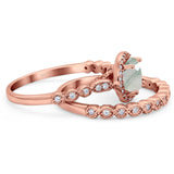 Two Piece Round Natural Stone Wedding Set Ring