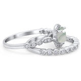 Two Piece Round Natural Stone Wedding Set Ring