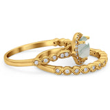 Two Piece Round Natural Stone Wedding Set Ring