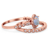 Two Piece Round Natural Stone Wedding Set Ring