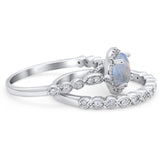 Two Piece Round Natural Stone Wedding Set Ring