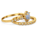 Two Piece Round Natural Stone Wedding Set Ring