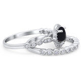 Two Piece Round Natural Stone Wedding Set Ring