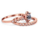 Two Piece Round Natural Stone Wedding Set Ring